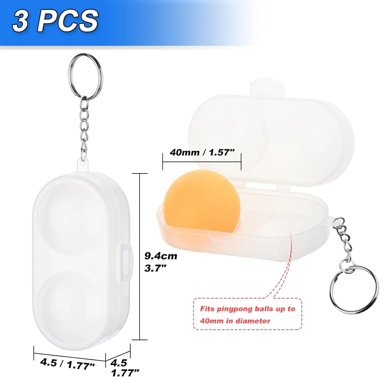 3 Pcs Table Tennis Ball Protective Case Ball Holder Ping Pong Ball Carry Box Portable Table Tennis Ball Storage Box with Keychain for Ping Pong Container Ball Accessories