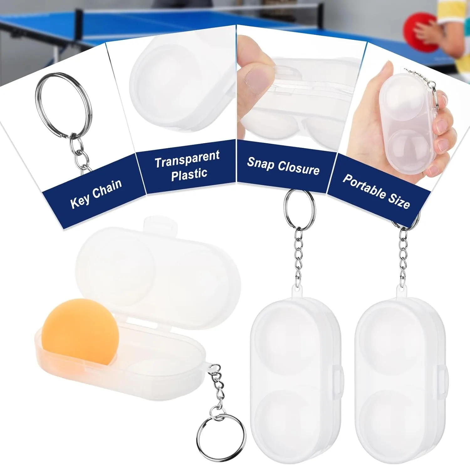 3 Pcs Table Tennis Ball Protective Case Ball Holder Ping Pong Ball Carry Box Portable Table Tennis Ball Storage Box with Keychain for Ping Pong Container Ball Accessories