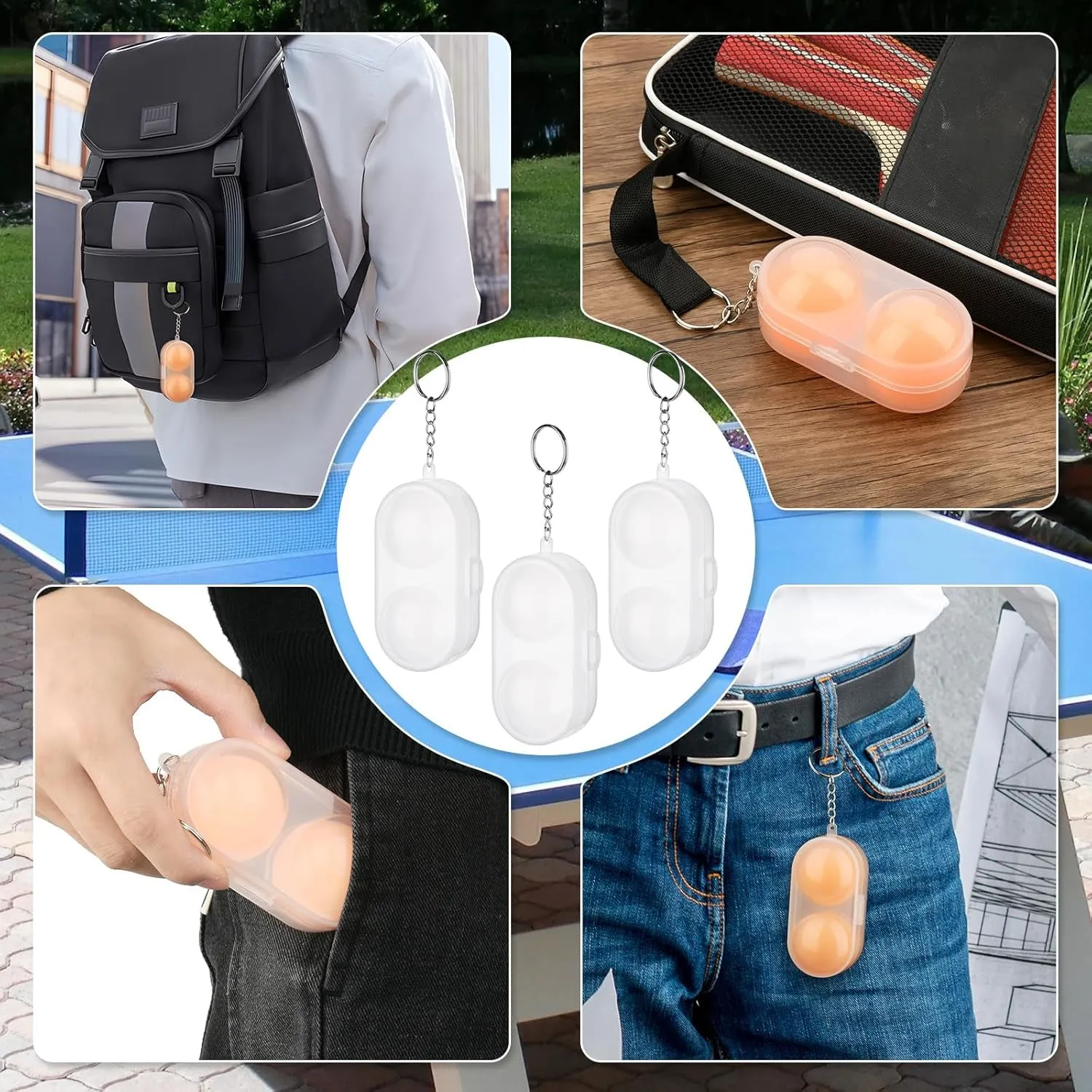 3 Pcs Table Tennis Ball Protective Case Ball Holder Ping Pong Ball Carry Box Portable Table Tennis Ball Storage Box with Keychain for Ping Pong Container Ball Accessories