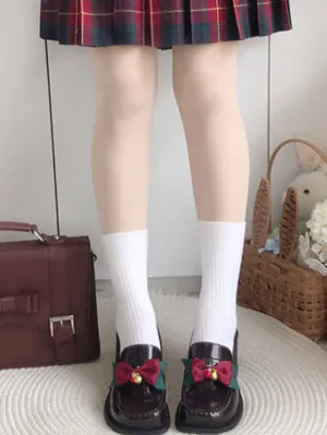 Academic Lolita Footwear Black Bows Round Toe PU Leather Lolita Pumps