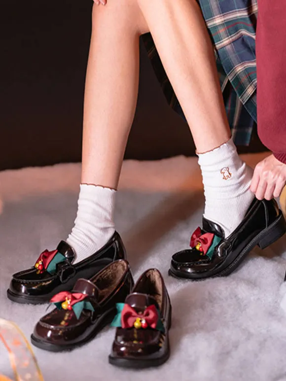 Academic Lolita Footwear Black Bows Round Toe PU Leather Lolita Pumps