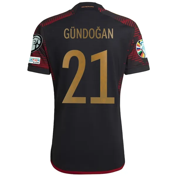 adidas Germany Ilkay Gundogan Away Jersey w/ Euro Qualifier Patches 22/23 (Black/Burgundy)