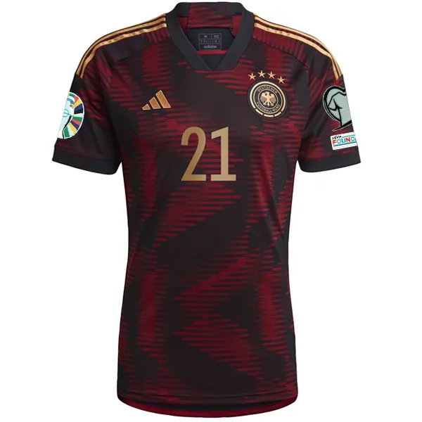 adidas Germany Ilkay Gundogan Away Jersey w/ Euro Qualifier Patches 22/23 (Black/Burgundy)
