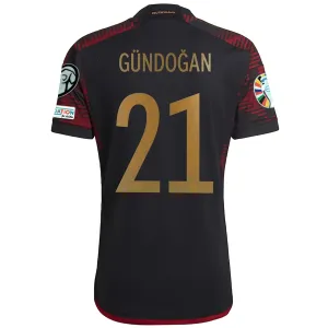 adidas Germany Ilkay Gundogan Away Jersey w/ Euro Qualifier Patches 22/23 (Black/Burgundy)