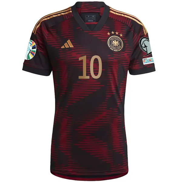 adidas Germany Serge Gnabry Away Jersey w/ Euro Qualifier Patches 22/23 (Black/Burgundy)
