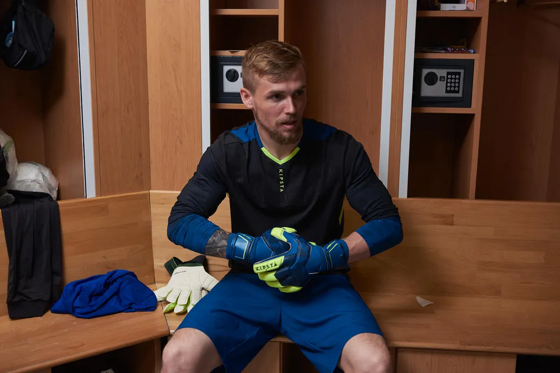 Adult Football Goalkeeper Gloves F500 - Blue/Yellow