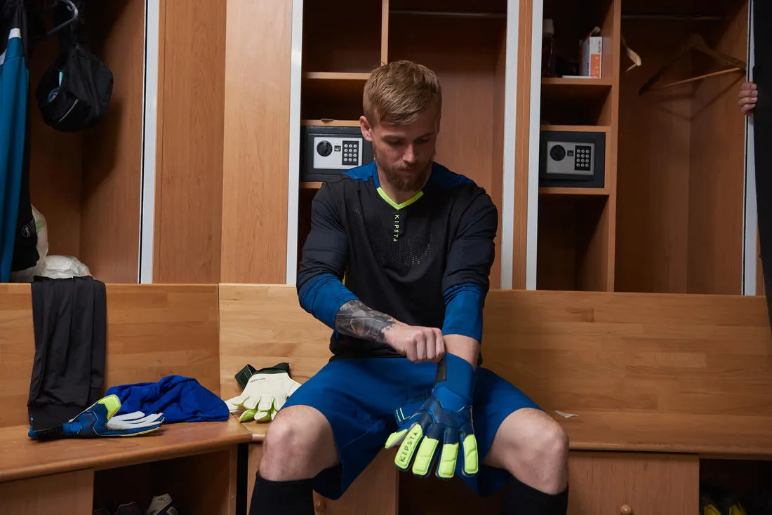 Adult Football Goalkeeper Gloves F500 - Blue/Yellow
