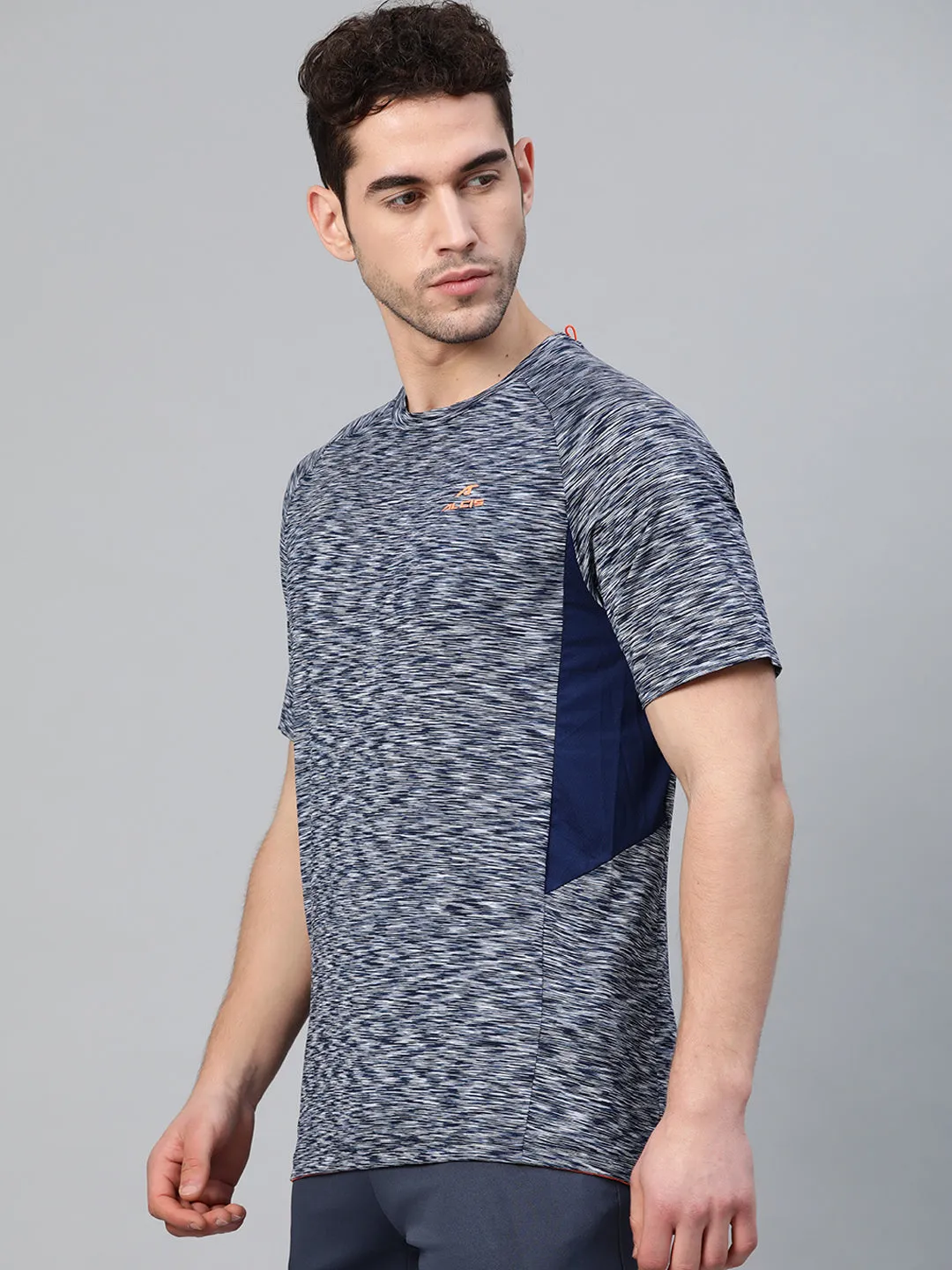 Alcis Men Navy Blue Self Design Round Neck Training T-shirt