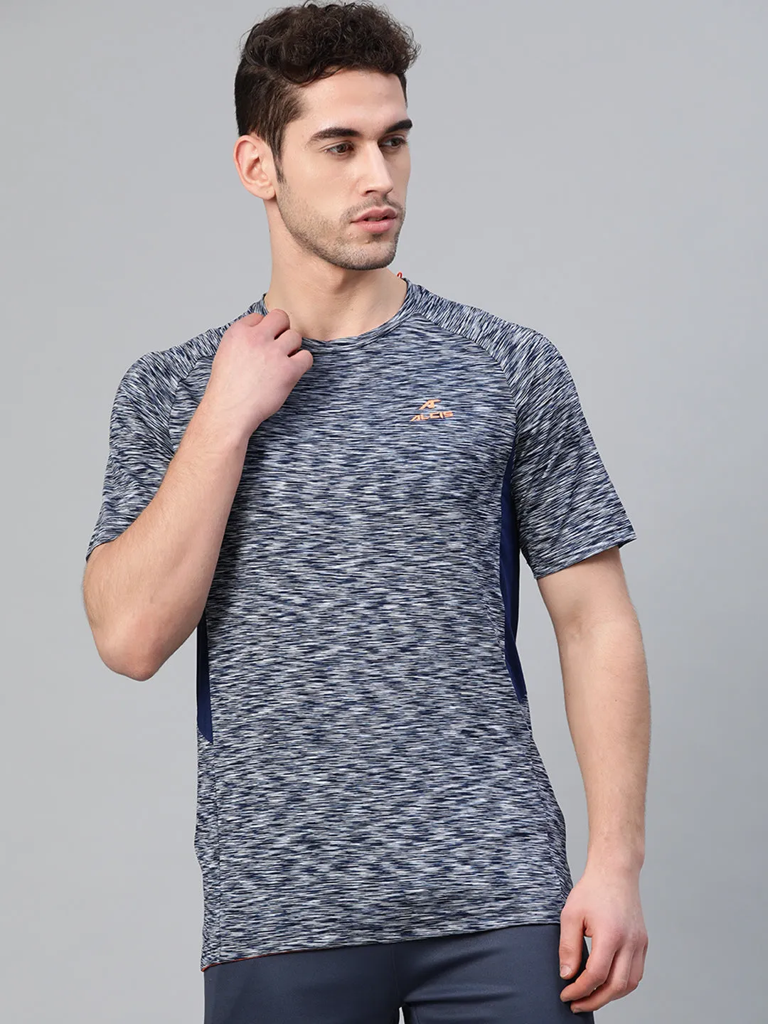 Alcis Men Navy Blue Self Design Round Neck Training T-shirt