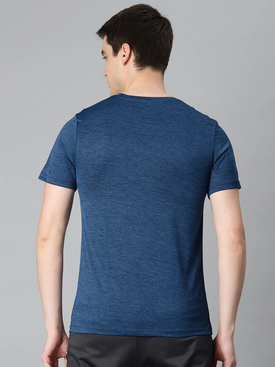 Alcis Men Navy Blue Typography Printed Anti Static Slim Fit Sports T-shirt