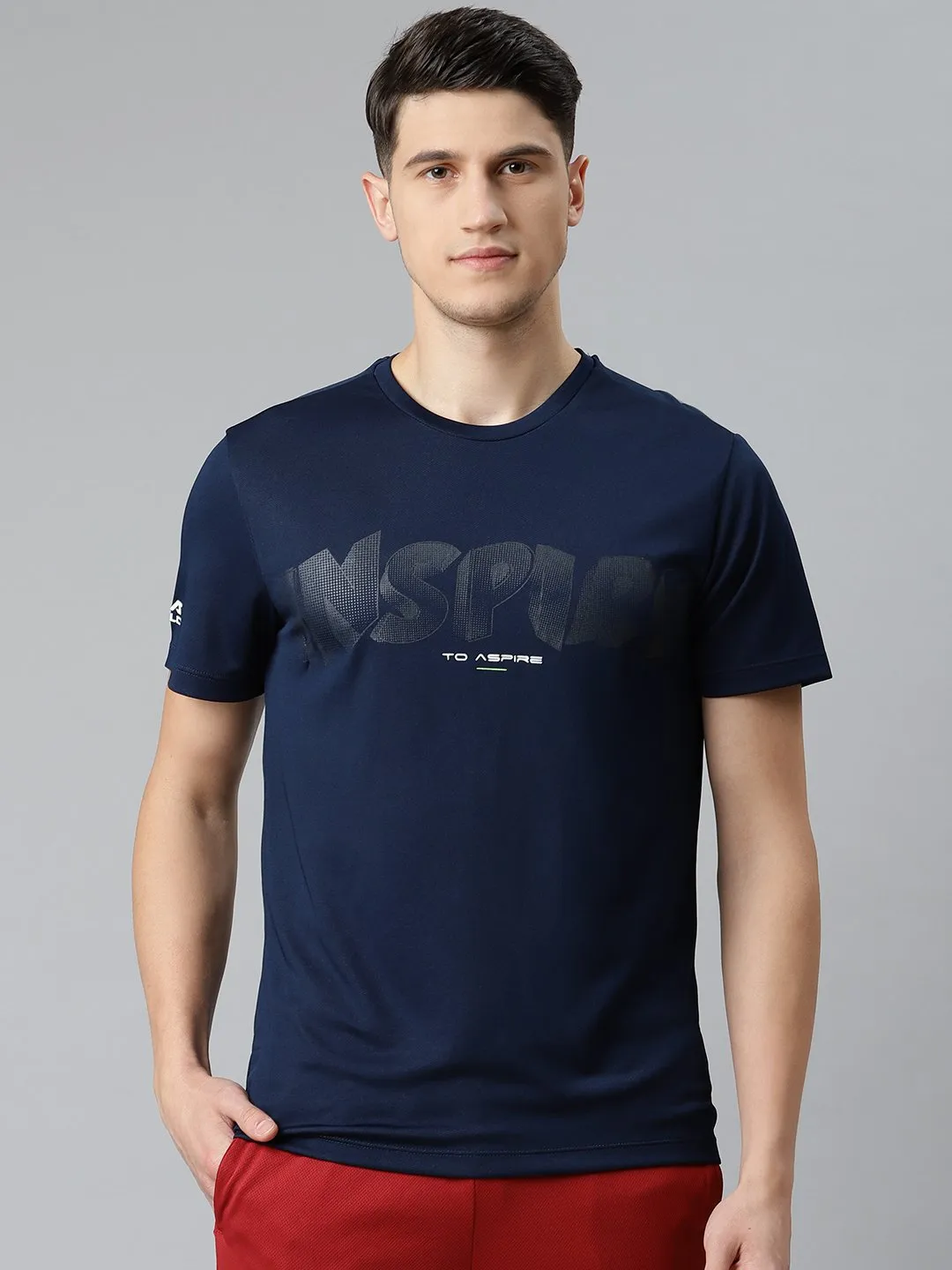 Alcis Men Navy Blue Typography Printed Slim Fit T-shirt