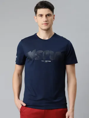 Alcis Men Navy Blue Typography Printed Slim Fit T-shirt
