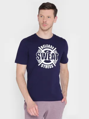 Alcis Men Printed Navy Blue Tshirts
