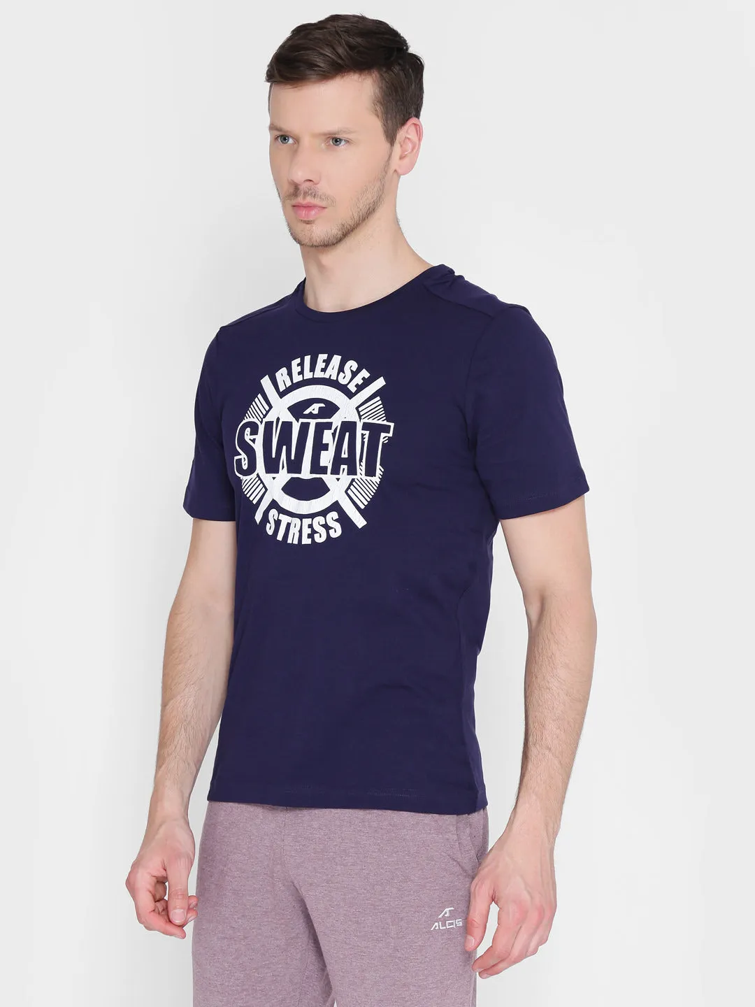 Alcis Men Printed Navy Blue Tshirts