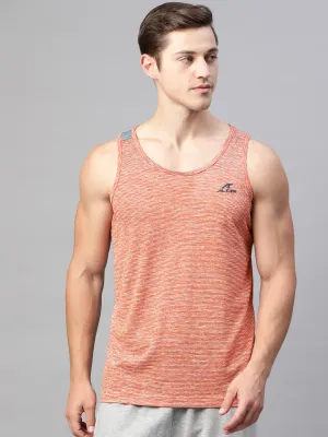 Alcis Men Red & White Self Striped Slim Fit Dry-Tech Round Neck Sports T-shirt