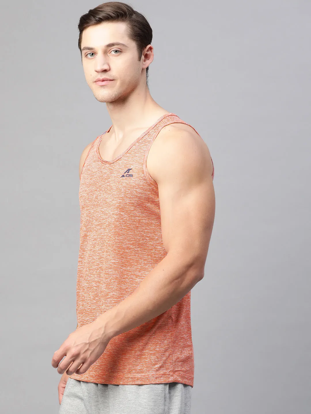 Alcis Men Red & White Self Striped Slim Fit Dry-Tech Round Neck Sports T-shirt