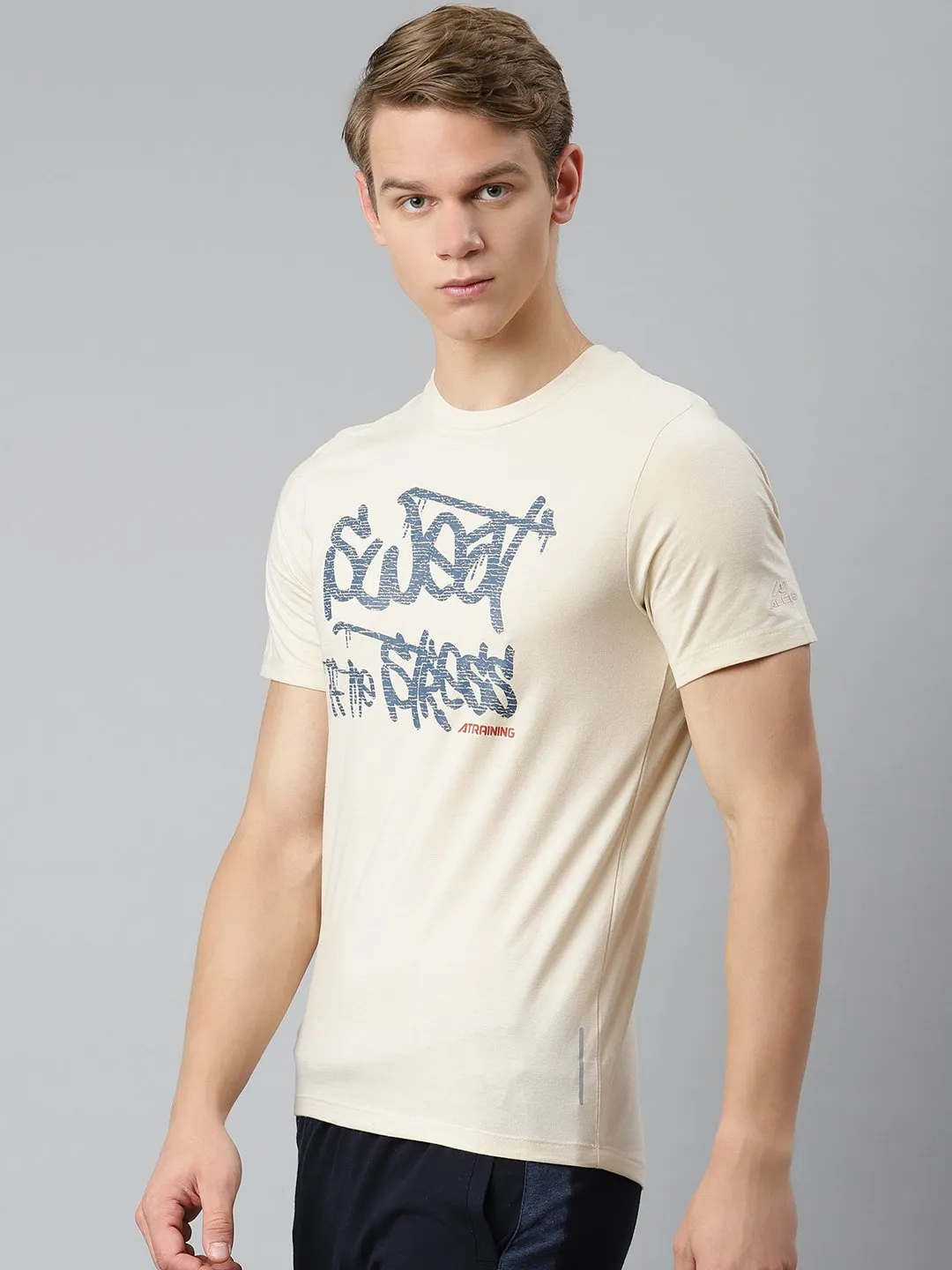 Alcis Men Solid Beige Tshirts