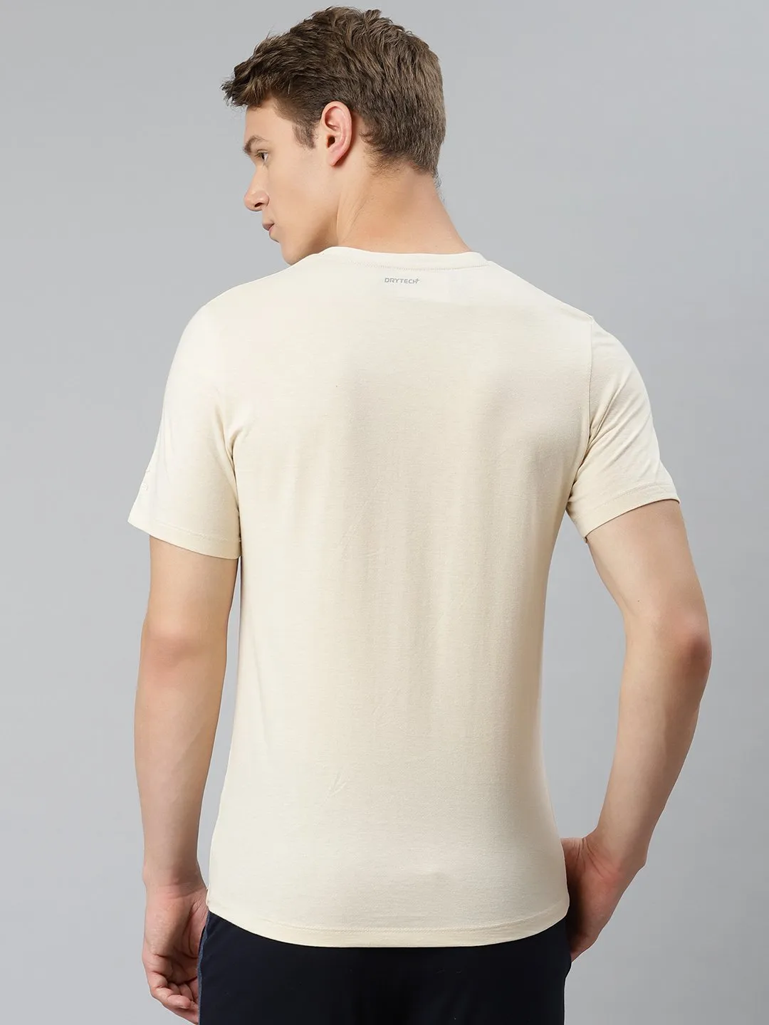 Alcis Men Solid Beige Tshirts
