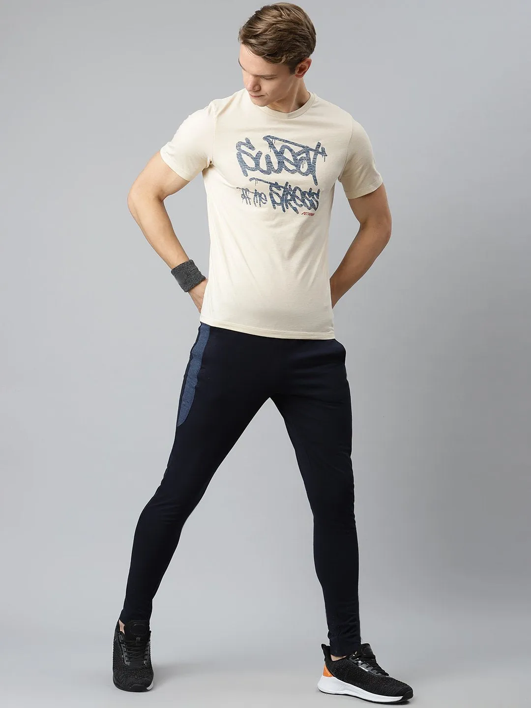 Alcis Men Solid Beige Tshirts