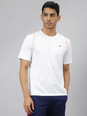 Alcis Men White Jacquard Mesh Anti-Static Slim-Fit Round Neck Training T-Shirt