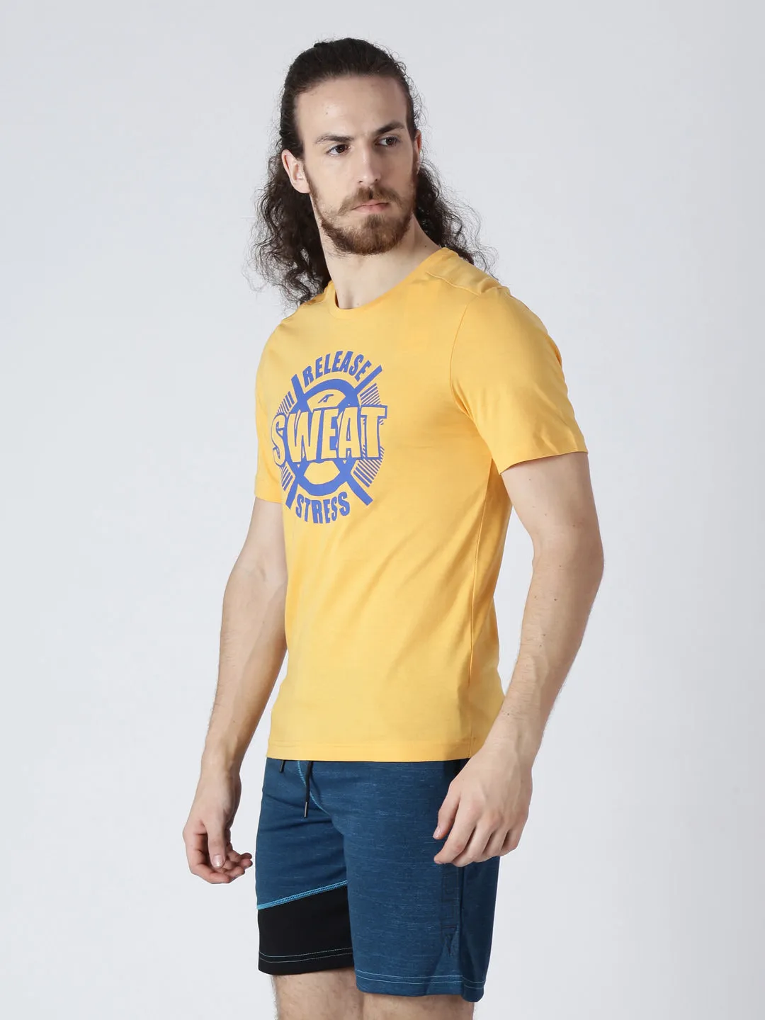 Alcis Men Yellow Printed Round Neck T-shirt