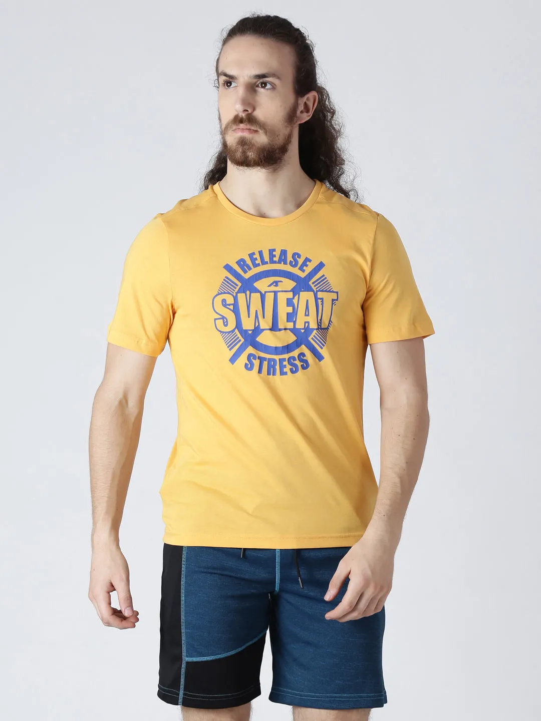 Alcis Men Yellow Printed Round Neck T-shirt
