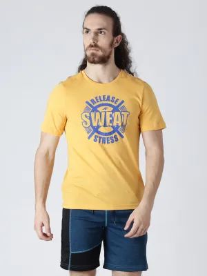 Alcis Men Yellow Printed Round Neck T-shirt