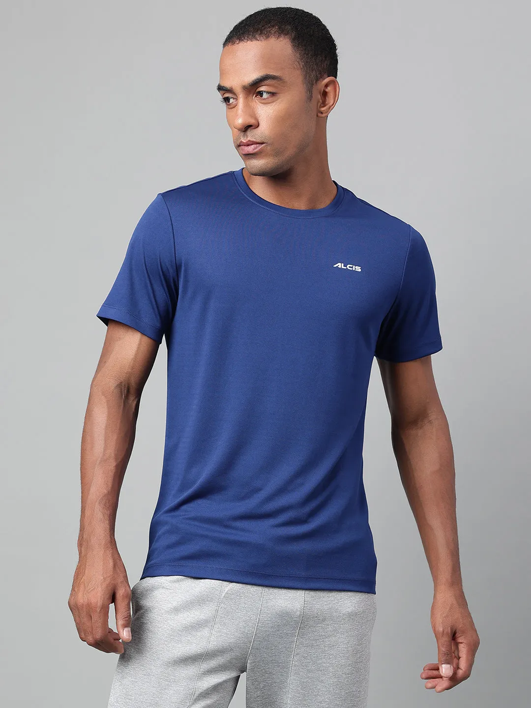 Alcis Men's Navy Anti-Static Drytech  Slim-Fit Training Tee