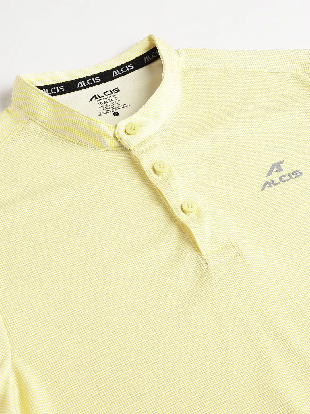 Alcis Men's Pale Yellow Anti-Static Drytech  Slim-Fit Training Polo T-Shirt