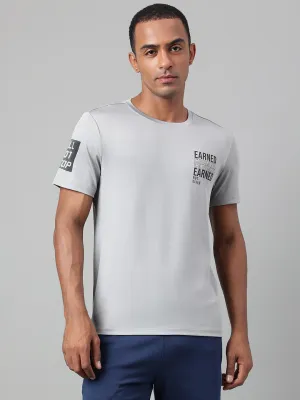 Alcis Men's Printed Grey Anti-Static Drytech  Slim-Fit Training Tee