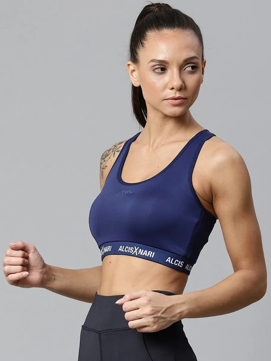 Alcis Navy Blue X Nari Solid Non-Wired Lightly Padded Training Sports Bra