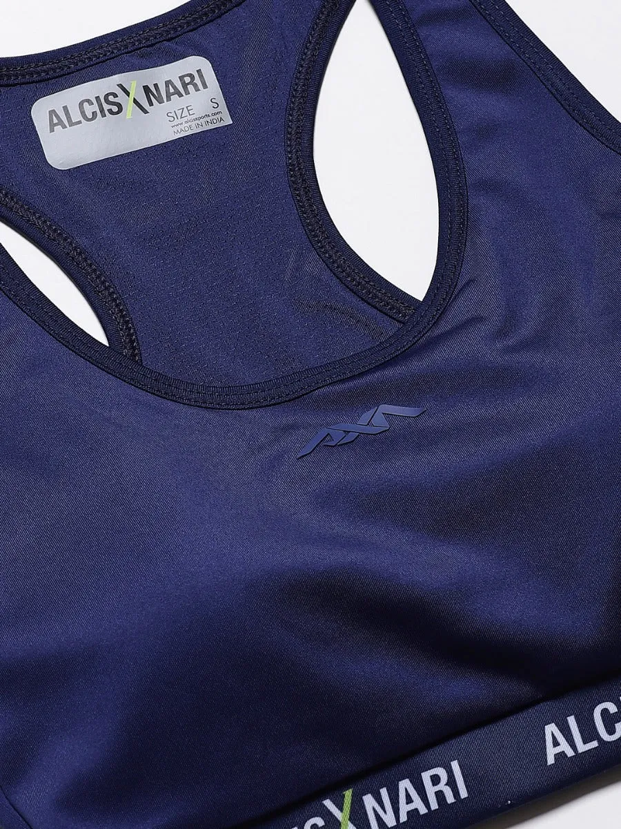 Alcis Navy Blue X Nari Solid Non-Wired Lightly Padded Training Sports Bra