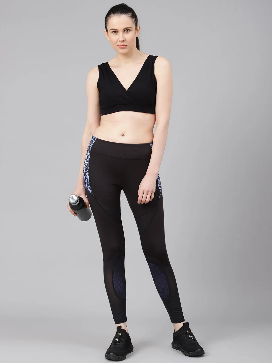 Alcis Women Black Printed Detail Training Tights