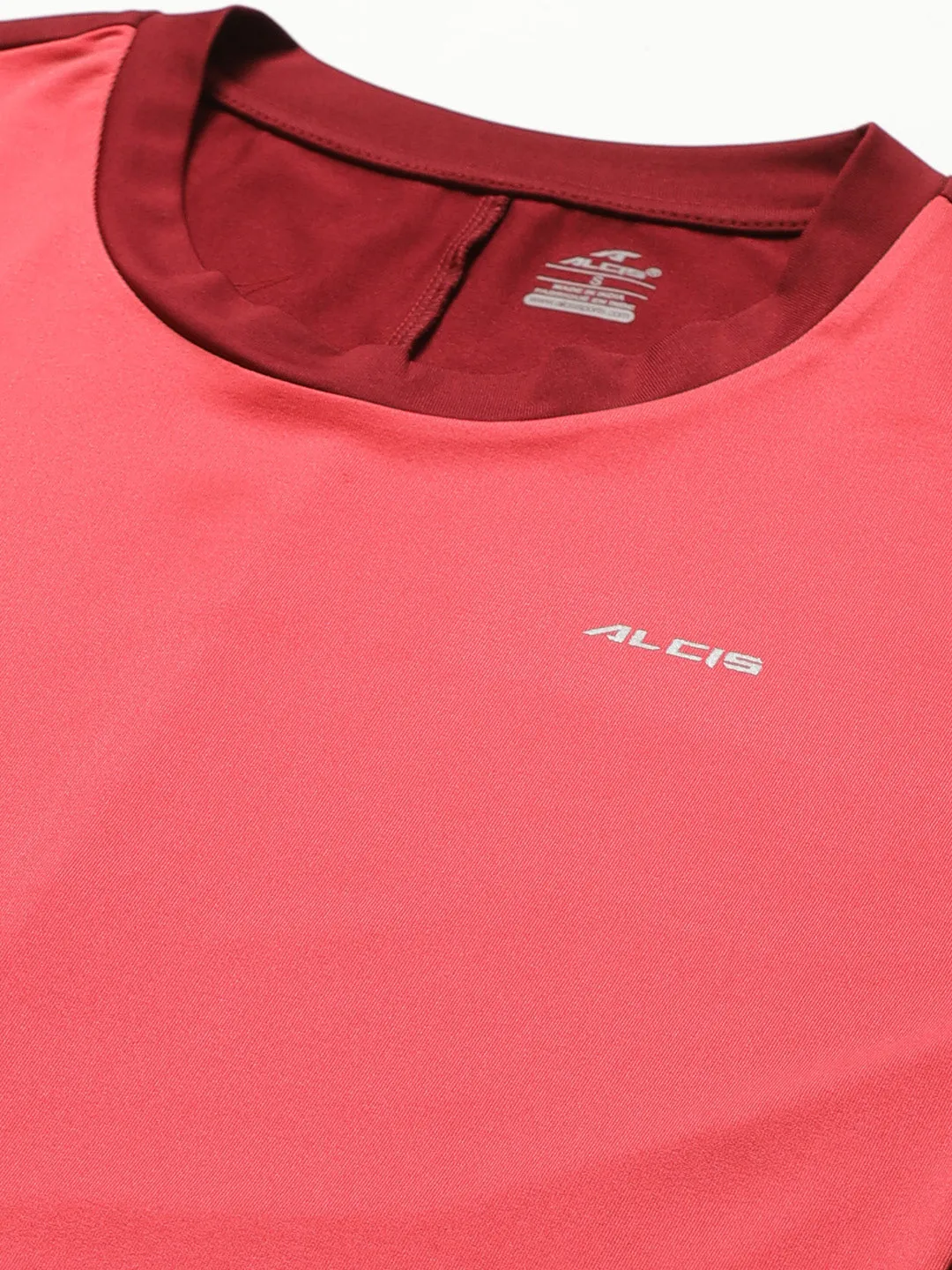 Alcis Women Coral Pink Solid Slim Fit Round Neck T-shirt
