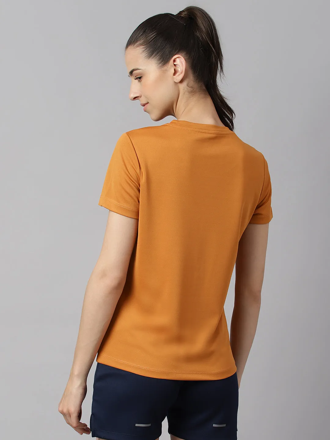 Alcis Women Printed Pumpkin Spice Anti-Static Slim-Fit Round Neck Training T-Shirt