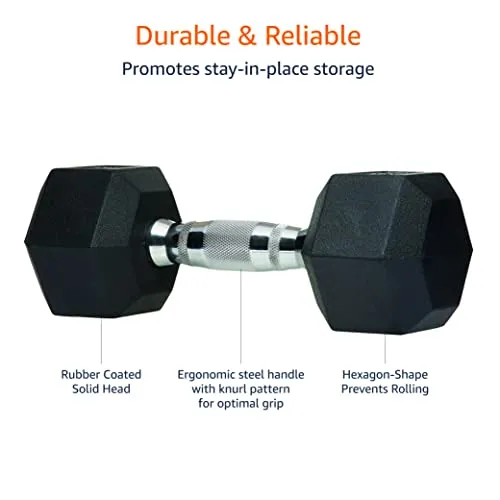 AmazonBasics Rubber Encased Hex Dumbbell Weight - 12.4 x 5.4 x 4.6 Inches, 11.33 kg