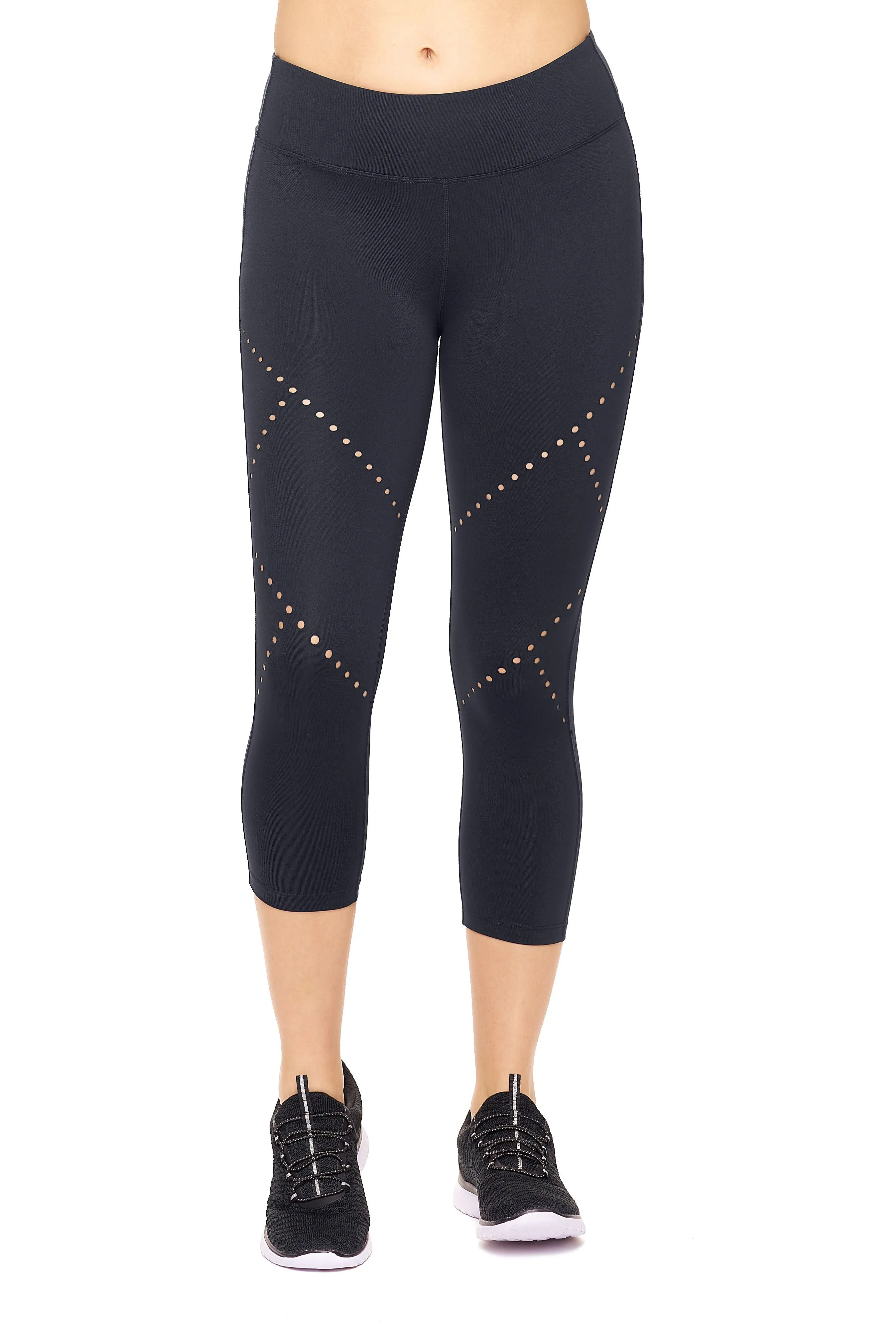 AQ1034 Mid-Rise Diamond Laser Cut Capri Leggings