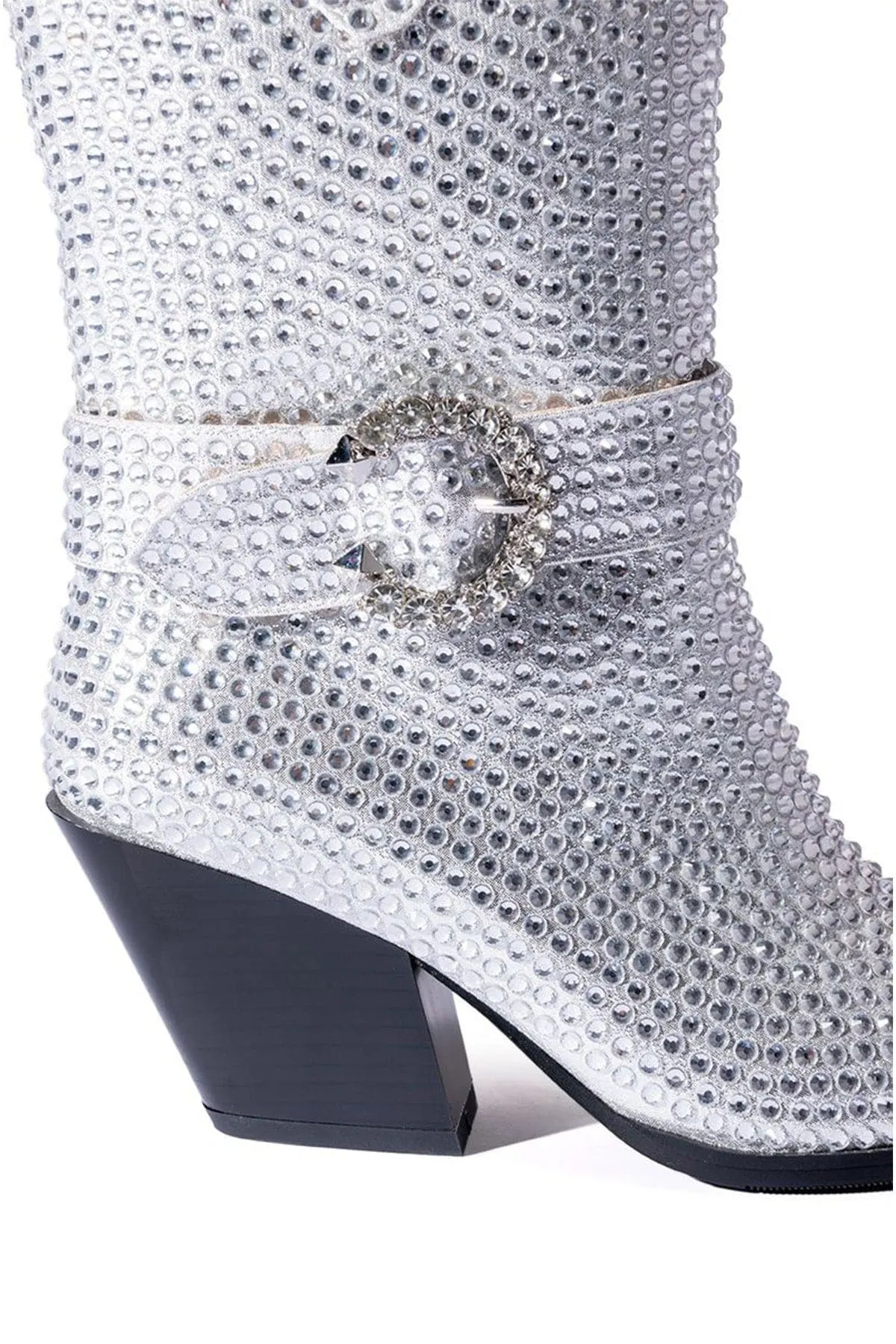 Azalea Wang Federica Silver Rhinestone Western Bootie
