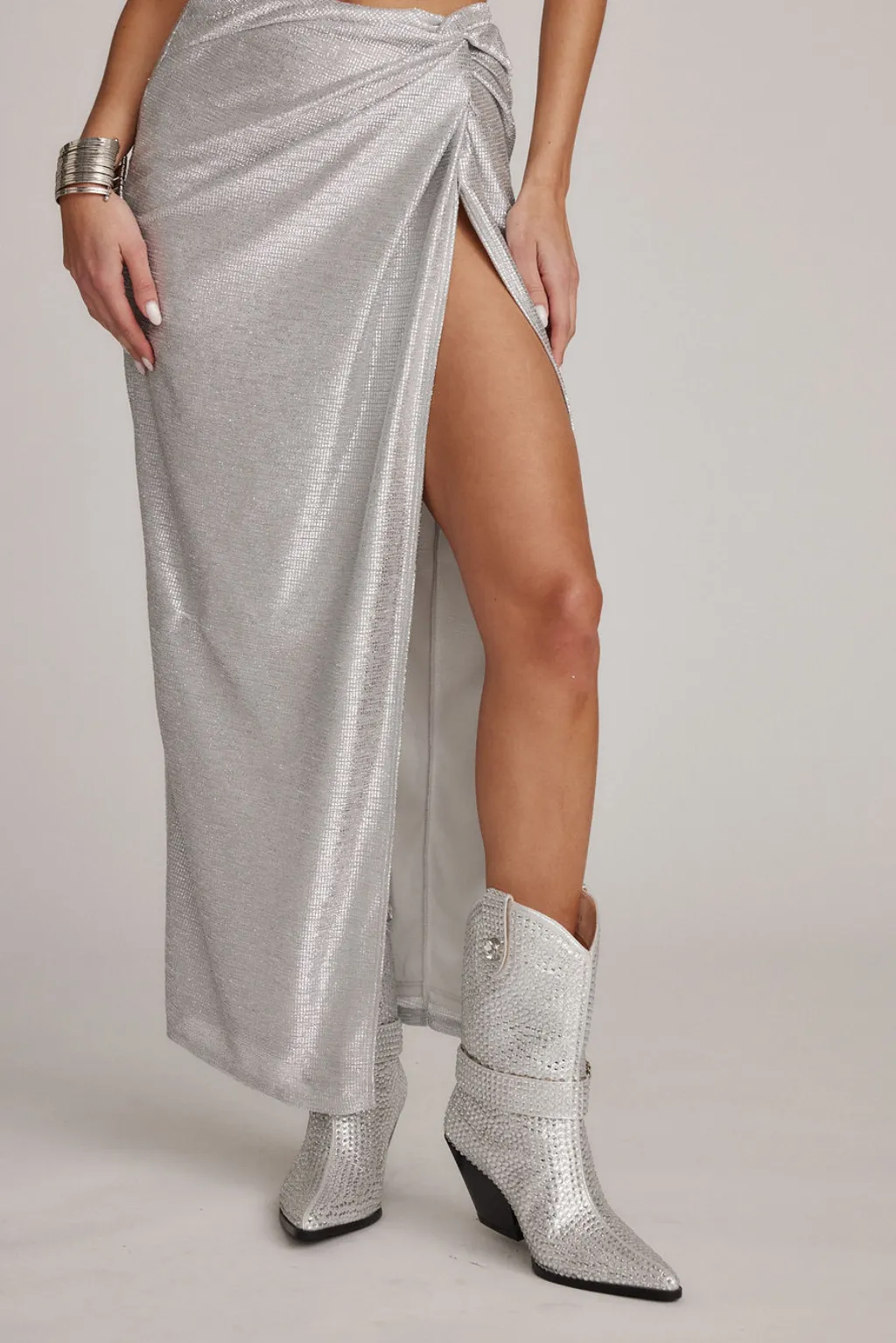 Azalea Wang Federica Silver Rhinestone Western Bootie