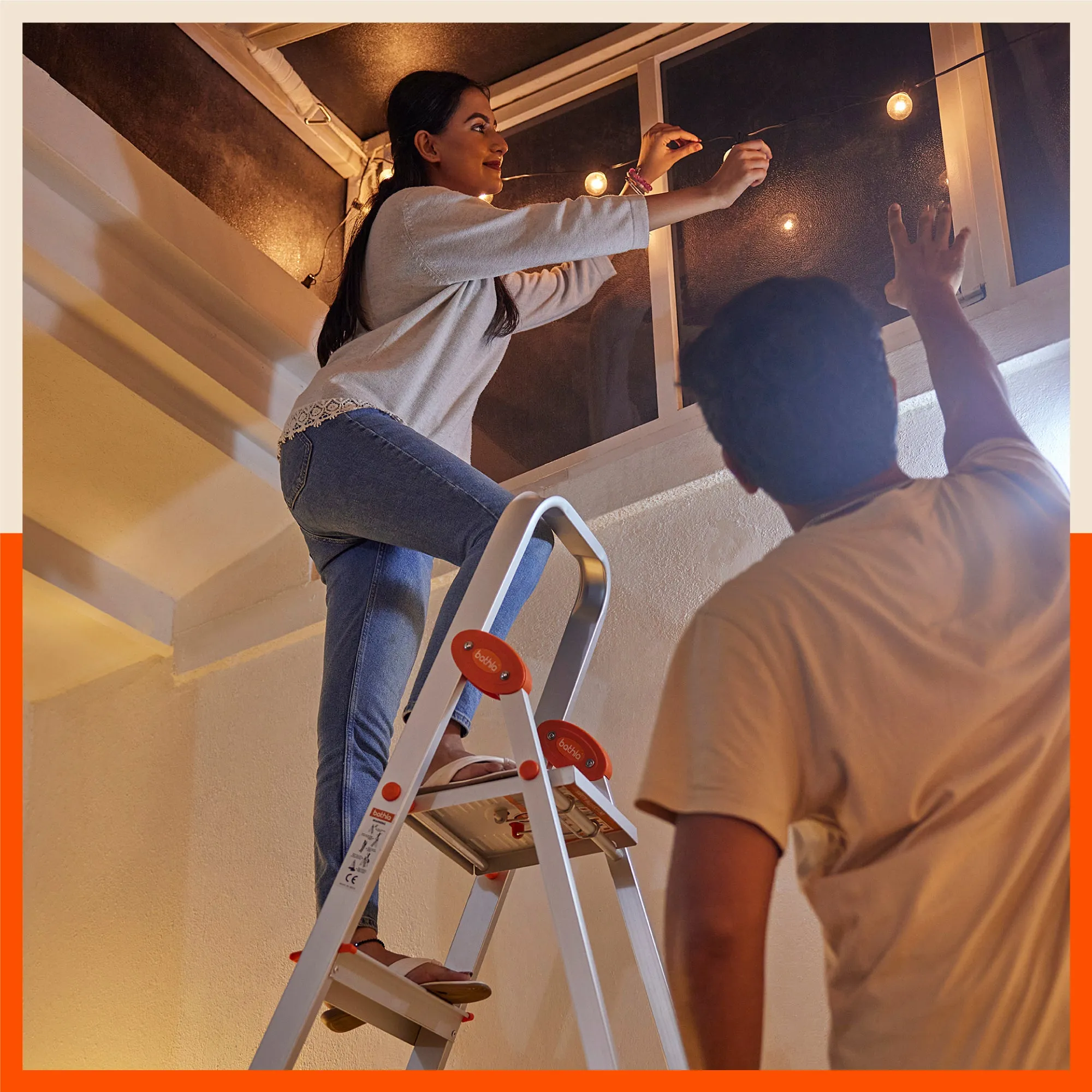 Bathla Advance 6-Step Foldable Aluminium Ladder For Home (Orange)