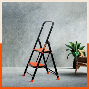 Bathla Boost Rhino 2 - Step Foldable Steel Ladder For Home (Black   Orange)