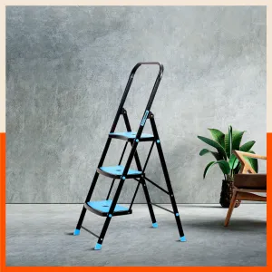 Bathla Boost Rhino 3 - Step Foldable Steel Ladder For Home (Black   Blue)