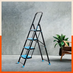 Bathla Boost Rhino 4 - Step Foldable Steel Ladder For Home (Black   Blue)