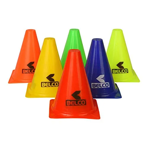 Belco Sports PVC Cones, Pack 6, 10 Space Markers and Ladder Agility, 4 Meter Combos (Multicolour, 6 Inch)