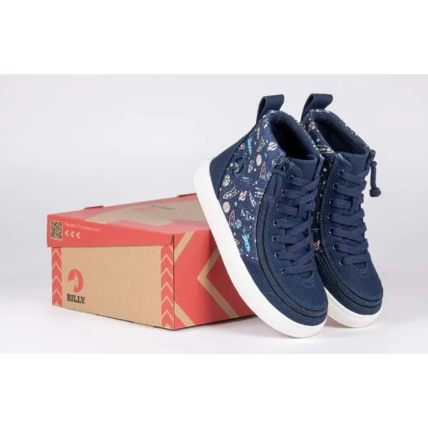 Billy Navy Space Classic Lace High Adaptive Shoes (Easy On/Off)