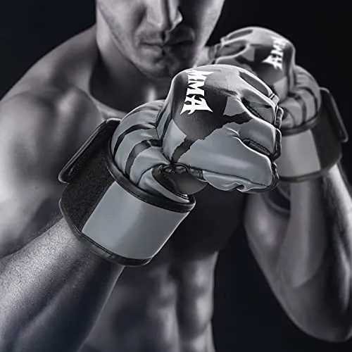 Brace Master Boxing Gloves MMA Gloves for UFC Training Men and Women Leather More Padding Punching Bag Gloves for The Kickboxing, Sparring, Muay Thai Heavy Bag (Small, Gray)