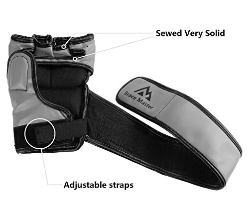 Brace Master Boxing Gloves MMA Gloves for UFC Training Men and Women Leather More Padding Punching Bag Gloves for The Kickboxing, Sparring, Muay Thai Heavy Bag (Small, Gray)
