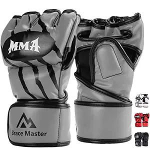 Brace Master Boxing Gloves MMA Gloves for UFC Training Men and Women Leather More Padding Punching Bag Gloves for The Kickboxing, Sparring, Muay Thai Heavy Bag (Small, Gray)