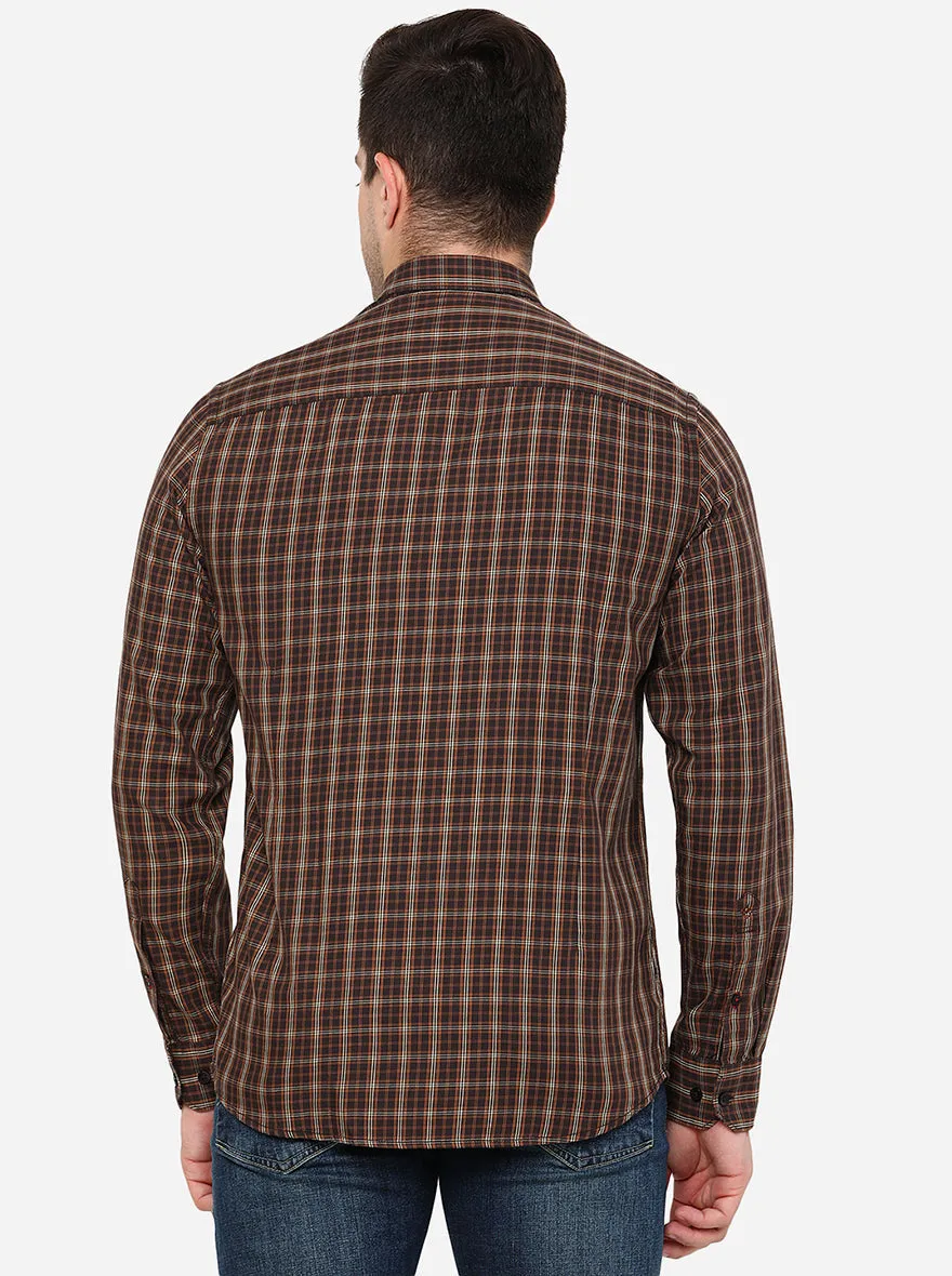 Brown Checked Slim Fit Casual Shirt | Greenfibre