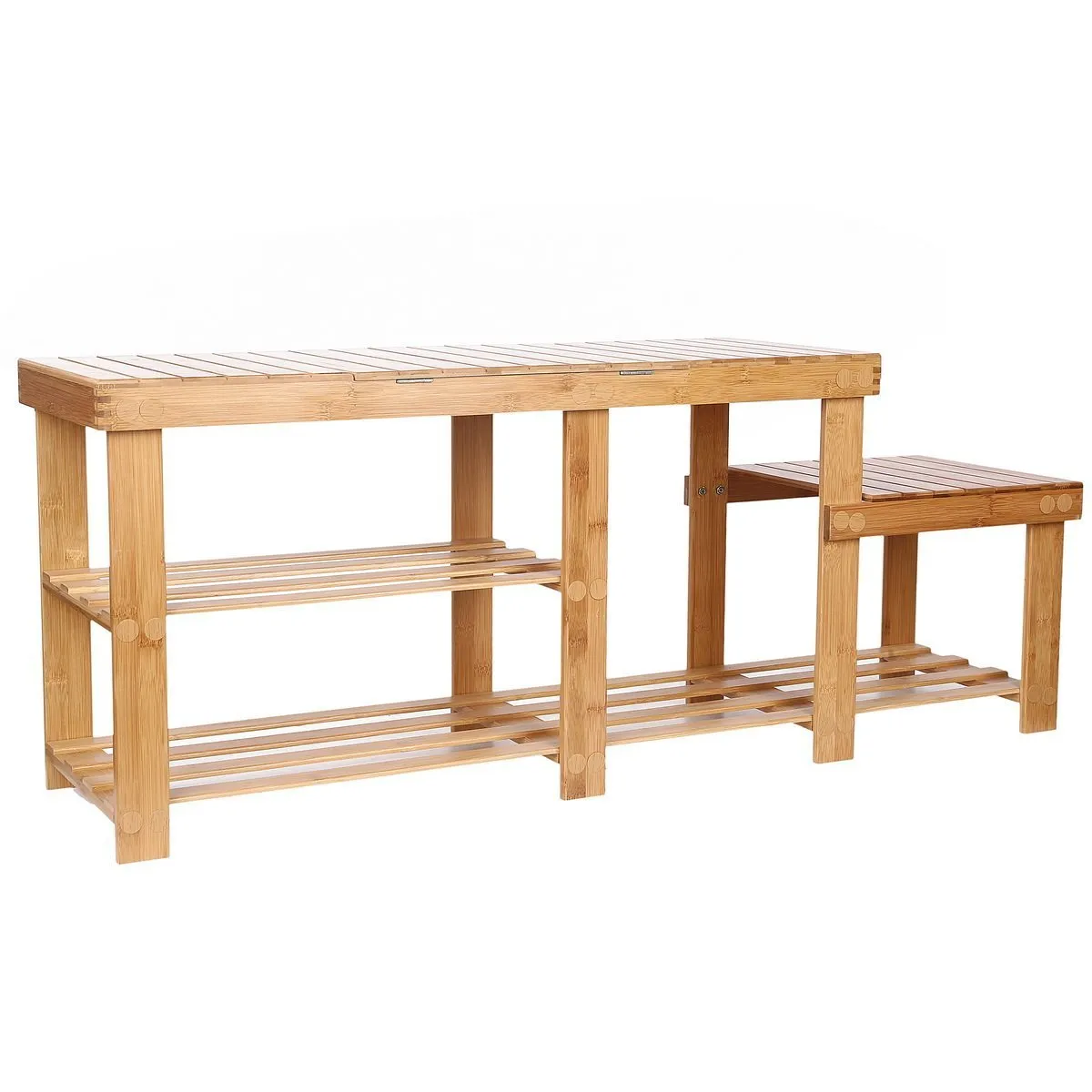 Clevr Natural Bamboo Shoe Storage Rack Bench with 2-Tier Storage Drawer on Top, 44", Storage Drawer on Top, Shoe Organizer Entryway Seat Storage Shelf Hallway Furniture